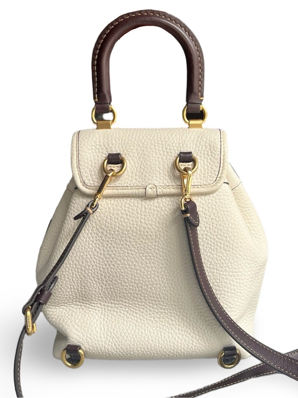 Coach Riya 21 Pebbled Leather Drawstring Bag in Cream with Brown Trim - Picture 9 of 16